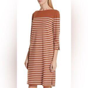 Lafayette 148 New York Daytona Stripe Shift Dress Size M Knit Casual 3/4 Sleeve
